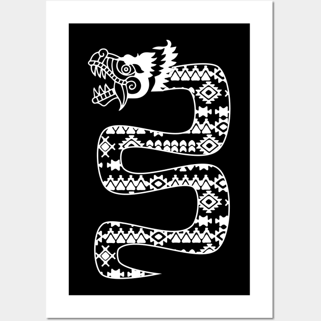 aztec pattern snake dragon design white Wall Art by JDP Designs